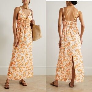 Peony Dress Vacation Cotton Floral Lightweight Summer Maxi Pastel Orange M EUC